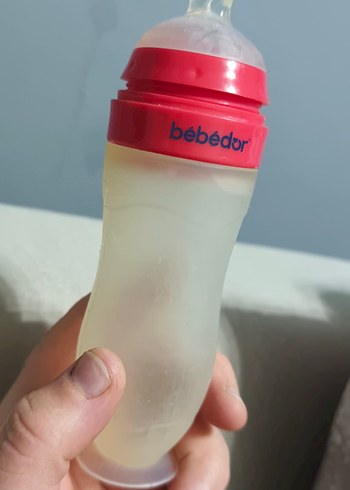 Bebedor Kaşıklı Kırmızı silikonlu  Bebek Biberonu - Görsel 2