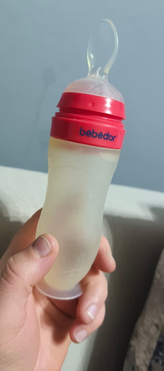 Bebedor Kaşıklı Kırmızı silikonlu  Bebek Biberonu - Görsel 2