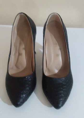 Klasik Siyah Yılan Desenli Stiletto Topuklu Ayakkabı - Görsel 4