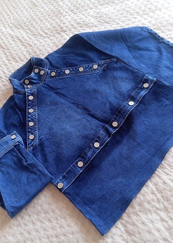 Diğer Düğmeli Mavi Kadın Denim Ceket
