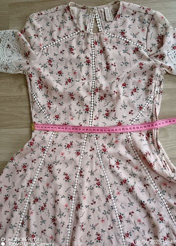 Dantel Detaylı Pembe Çiçekli mini Elbise - Görsel 8