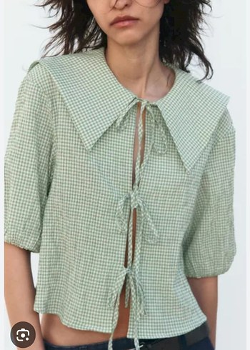 Zara kare desenli bluz - Görsel 2