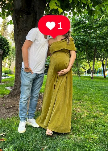 Drapeli Straplez Parlak Haki Uzun Abiye Elbise - Görsel 3