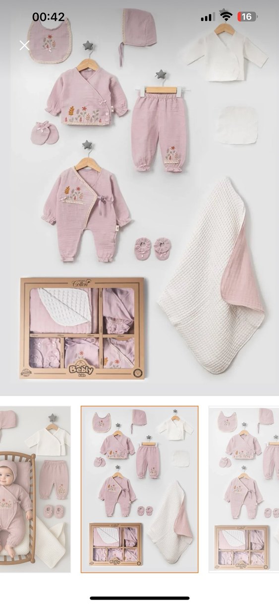 Nakışlı Triko Pembe Bebek Tulumu müslin kumaş - Görsel 2