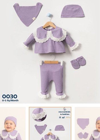 Dantelli Lila Bebek Kız Takımı Uzun Kollu - Görsel 2