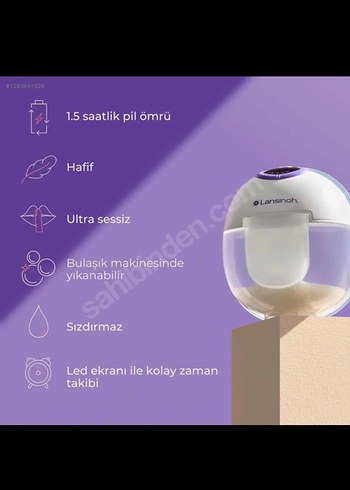 Lansinoh tek kablosuz Göğüs Pompası Mor - Görsel 3