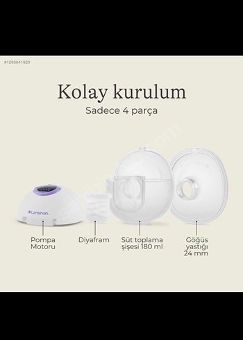 Lansinoh tek kablosuz Göğüs Pompası Mor - Görsel 2