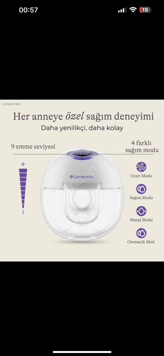 Lansinoh tek kablosuz Göğüs Pompası Mor - Görsel 5