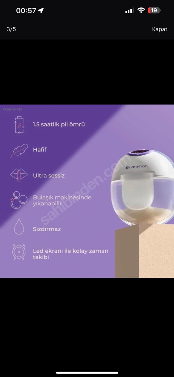 Lansinoh tek kablosuz Göğüs Pompası Mor - Görsel 3