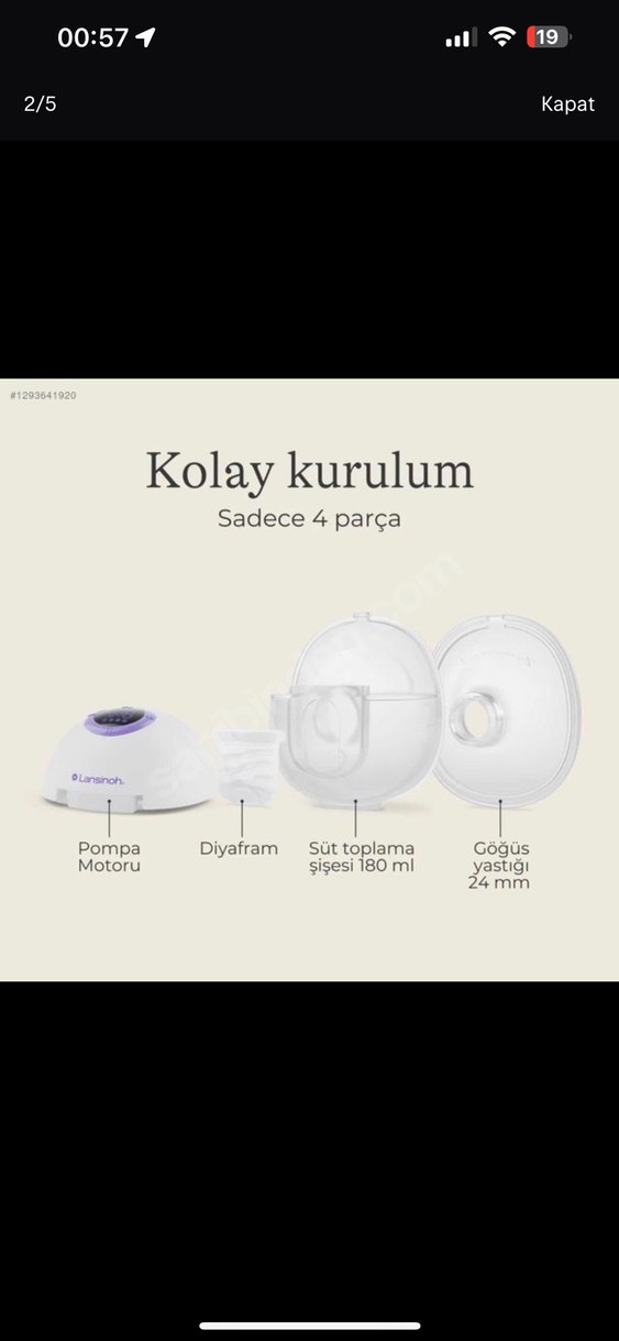 Lansinoh tek kablosuz Göğüs Pompası Mor - Görsel 2