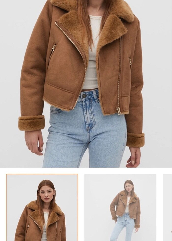 Stradivarius taba biker ceket - Görsel 2