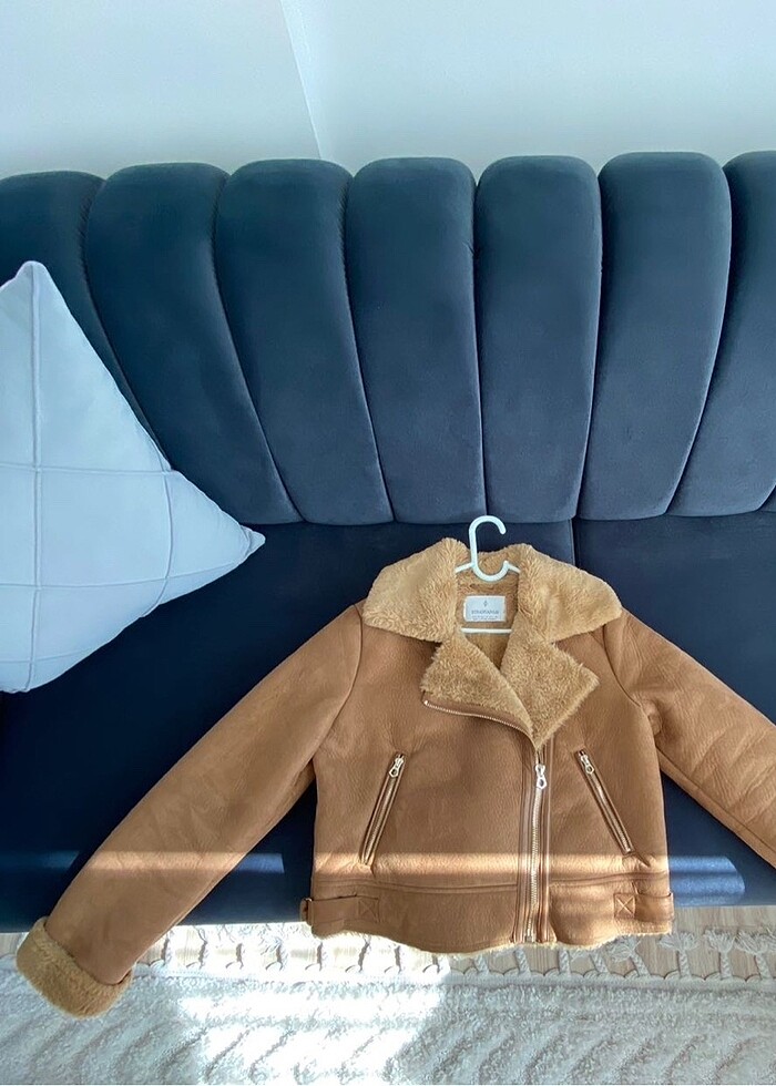 Stradivarius taba biker ceket - Görsel 3