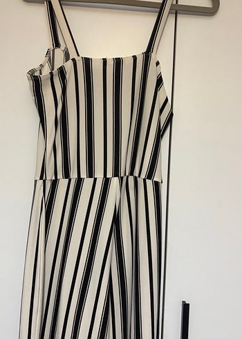 Düğmeli Çizgili Uzun Kadın Tulum - Görsel 4