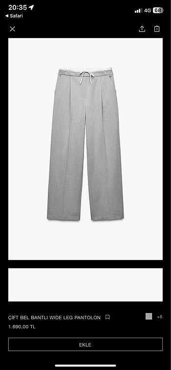 Zara Zara çift bel bantlı wide leg pantolon