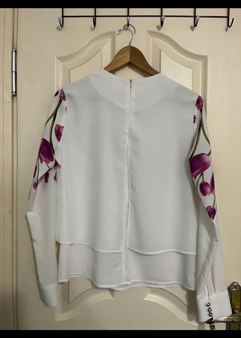 Mor Çiçek Desenli Uzun Kollu Kadın Bluz - Görsel 3