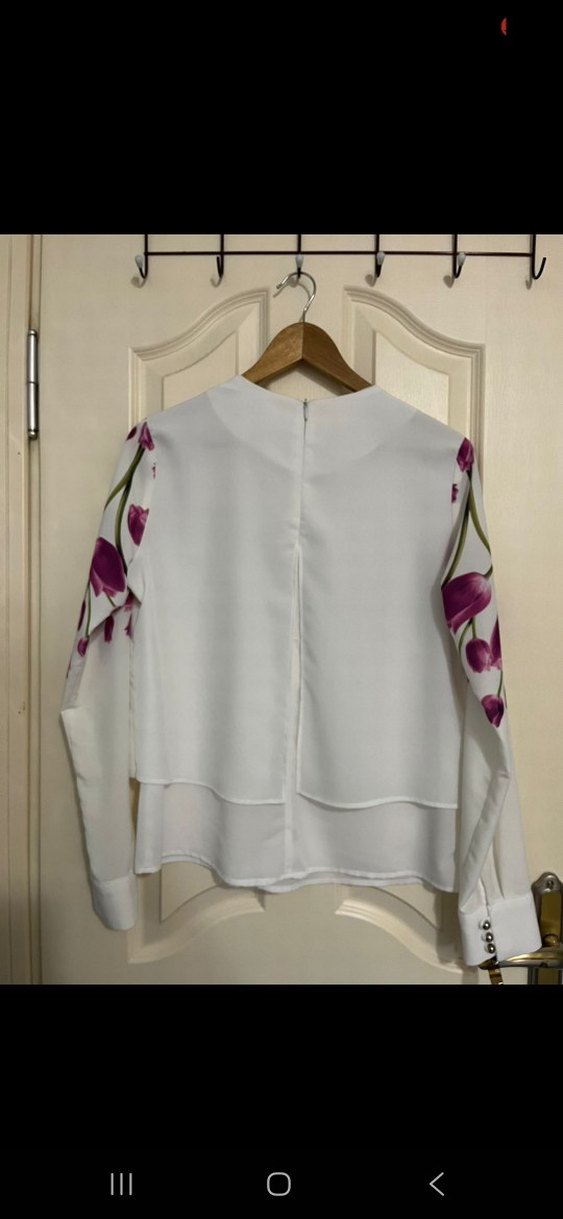 Mor Çiçek Desenli Uzun Kollu Kadın Bluz - Görsel 3