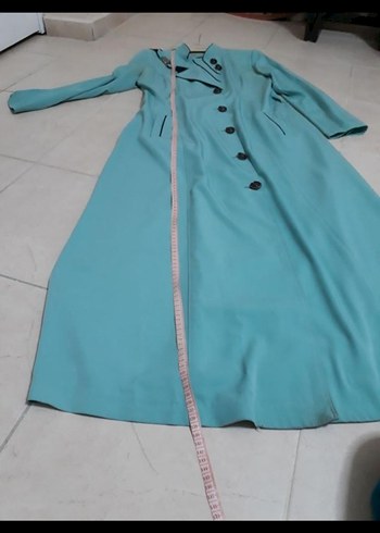 Uzun Turkuaz Düğmeli Kadın pardesü - Görsel 3