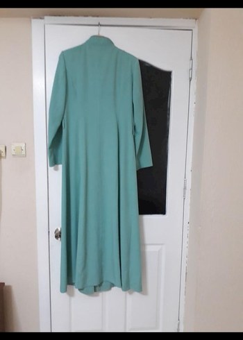 Uzun Turkuaz Düğmeli Kadın pardesü - Görsel 2