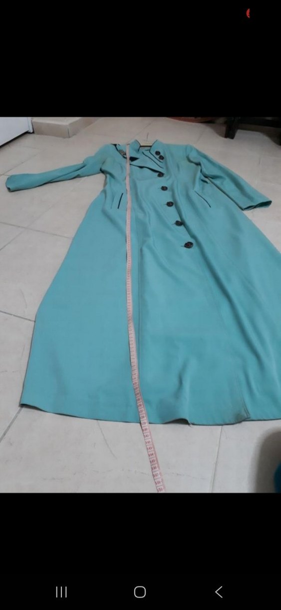 Uzun Turkuaz Düğmeli Kadın pardesü - Görsel 3