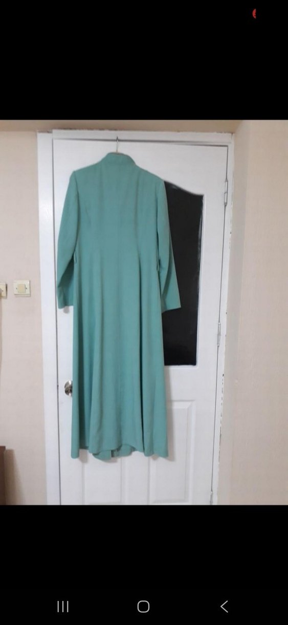 Uzun Turkuaz Düğmeli Kadın pardesü - Görsel 2