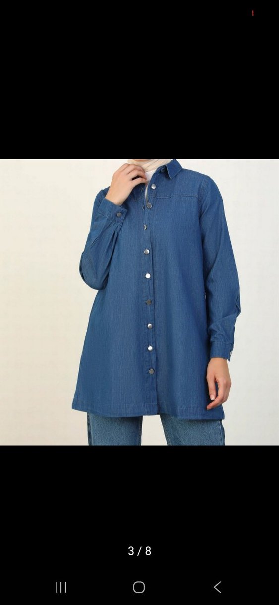 Düğmeli Lacivert Denim Kadın Gömlek - Görsel 3