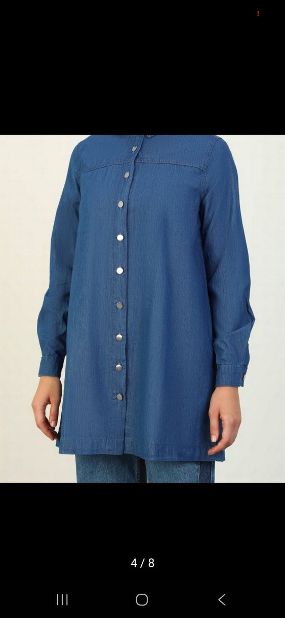 Düğmeli Lacivert Denim Kadın Gömlek - Görsel 4