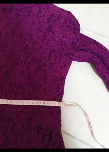 Dantel Detaylı Uzun fuşya Elbise - Görsel 3