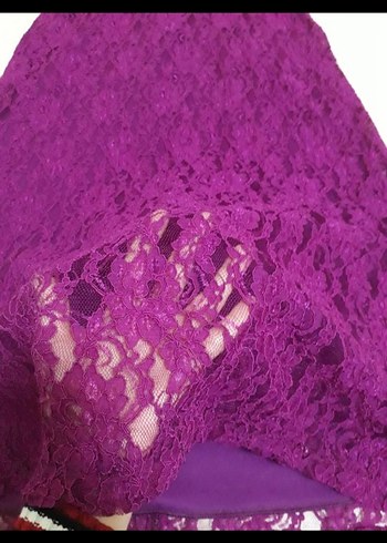 Dantel Detaylı Uzun fuşya Elbise - Görsel 6