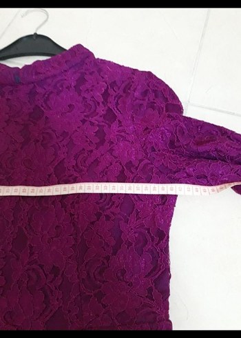 Dantel Detaylı Uzun fuşya Elbise - Görsel 4