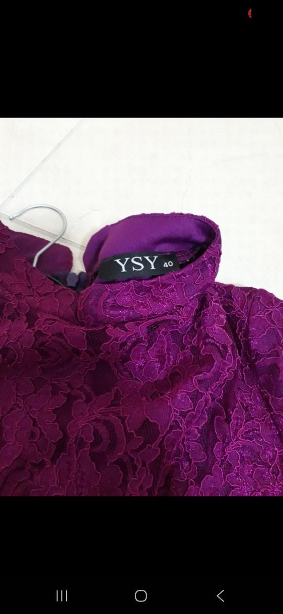 Dantel Detaylı Uzun fuşya Elbise - Görsel 5