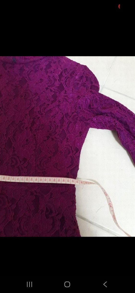 Dantel Detaylı Uzun fuşya Elbise - Görsel 3