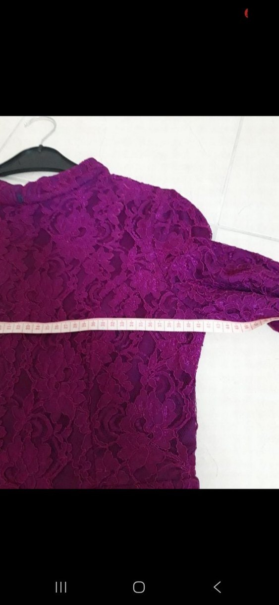 Dantel Detaylı Uzun fuşya Elbise - Görsel 4