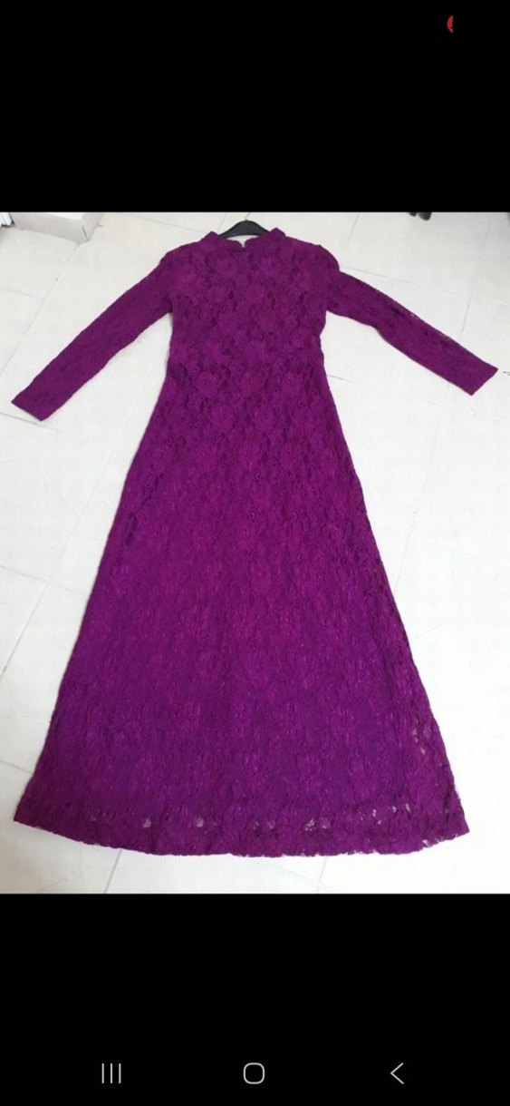 Dantel Detaylı Uzun fuşya Elbise - Görsel 2