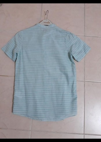 Düğmeli Mavi Keten Kısa Kollu Erkek çocuk Gömlek - Görsel 2