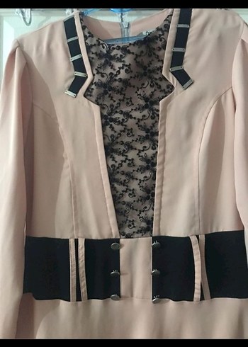 Bej Uzun Kollu Kemerli Kadın Elbise - Görsel 6