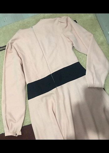 Bej Uzun Kollu Kemerli Kadın Elbise - Görsel 5