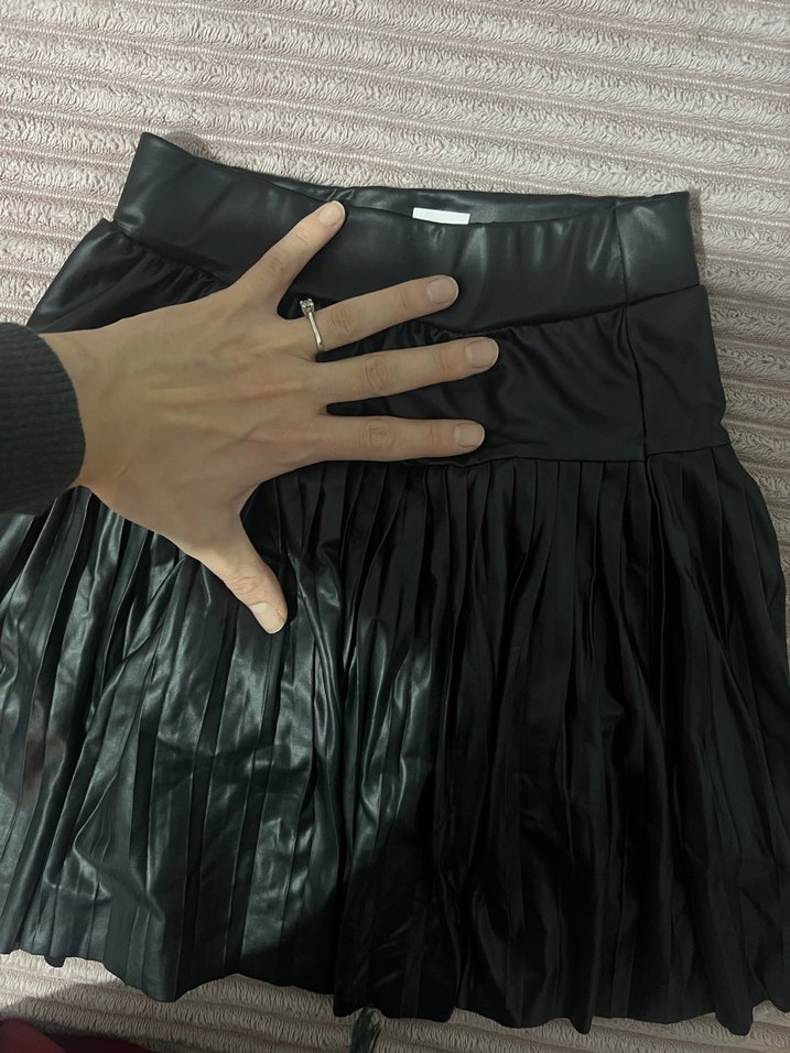 Siyah Deri Pilili Mini Etek - Görsel 5