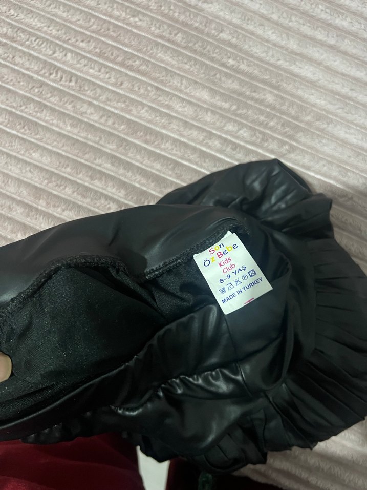 Siyah Deri Pilili Mini Etek - Görsel 4