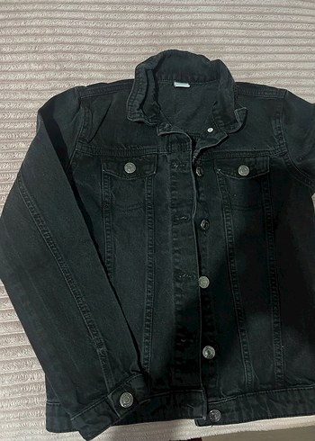 Düğmeli Siyah çocuk Denim Ceket - Görsel 3