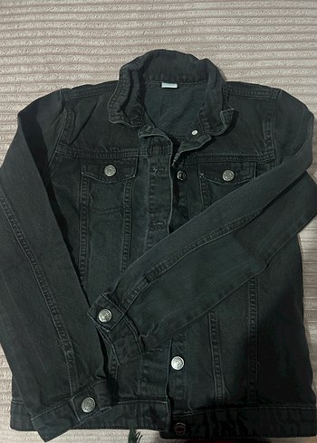 Düğmeli Siyah çocuk Denim Ceket - Görsel 5