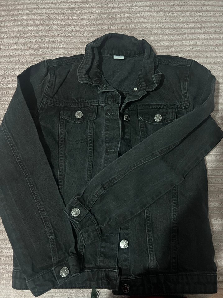 Düğmeli Siyah çocuk Denim Ceket - Görsel 5