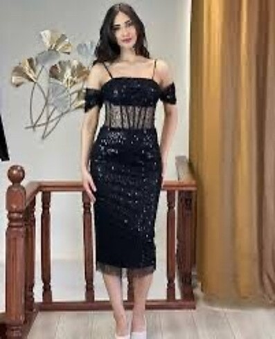 Balenli elbise siyah pullu - Görsel 6