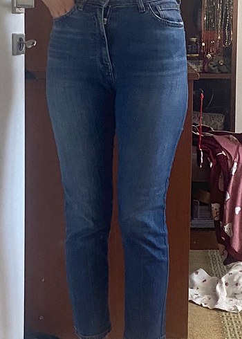 Düğmeli Mavi Denim Kadın Pantolon