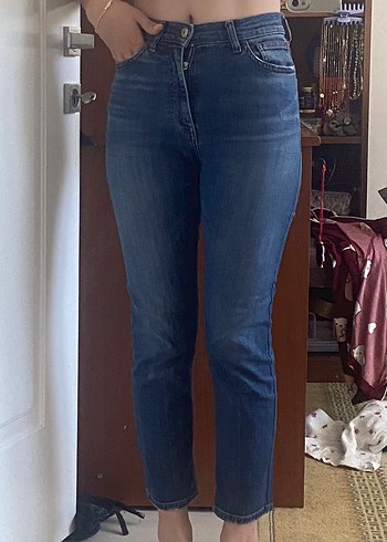 Mango Düğmeli Mavi Denim Kadın Pantolon
