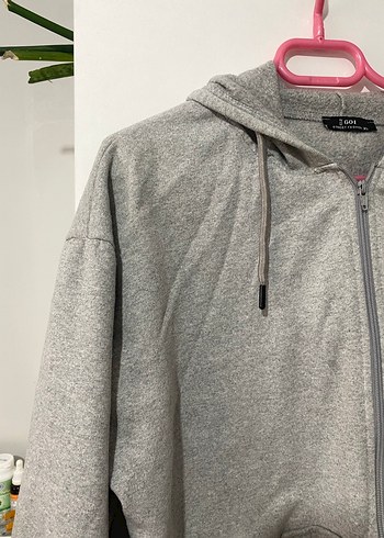 Gri Fermuarlı Oversize Sweatshirt - Görsel 5