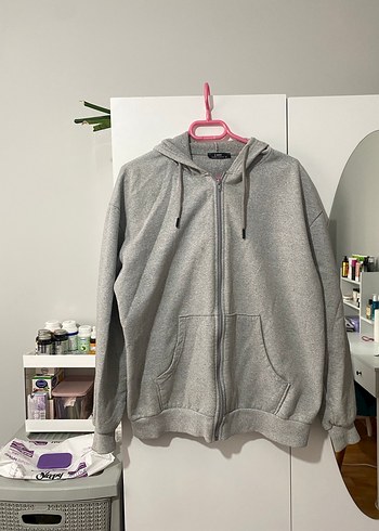 Gri Fermuarlı Oversize Sweatshirt - Görsel 2