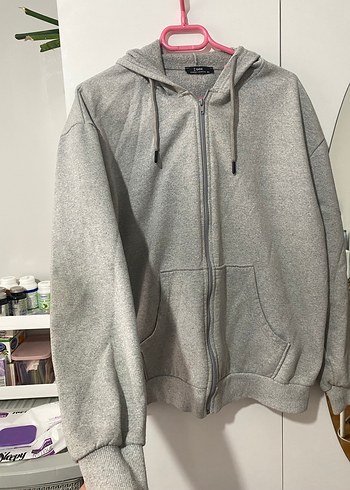 Gri Fermuarlı Oversize Sweatshirt - Görsel 3