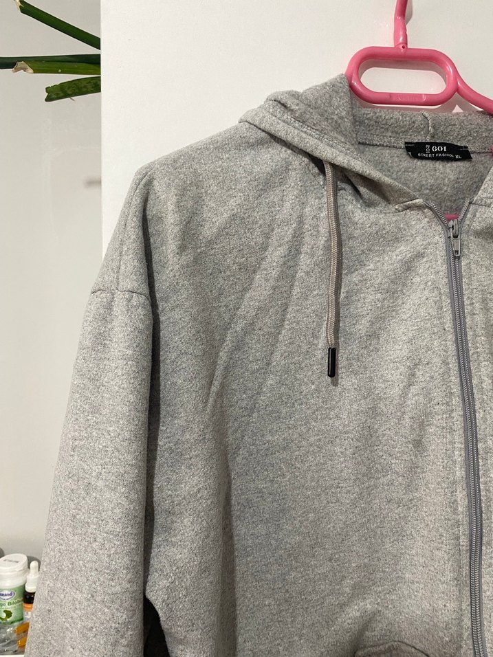 Gri Fermuarlı Oversize Sweatshirt - Görsel 5