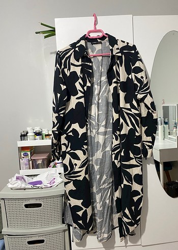 Siyah Beyaz Uzun tesettür tunik/gömlek - Görsel 3