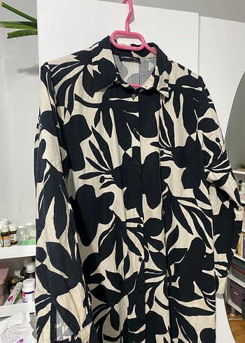 Siyah Beyaz Uzun tesettür tunik/gömlek - Görsel 5